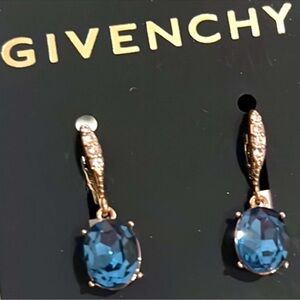 New💎Givenchy Gold -tone and Deep Blue Gem Drop Earrings